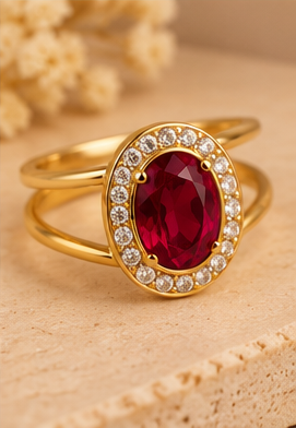 Rouge rubis sur fond beige