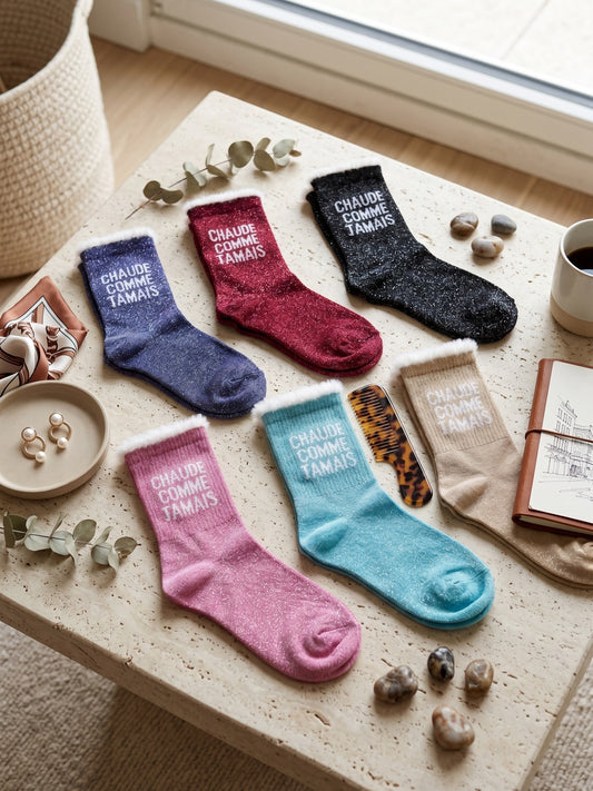 Chaussettes brillantes beiges