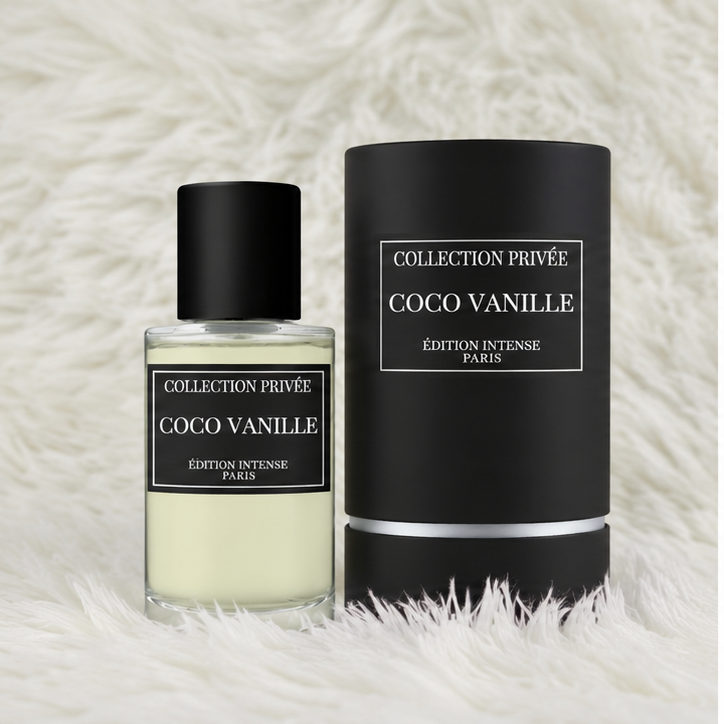 Parfum Coco Vanille avec son flacon et son emballage Collection Privée