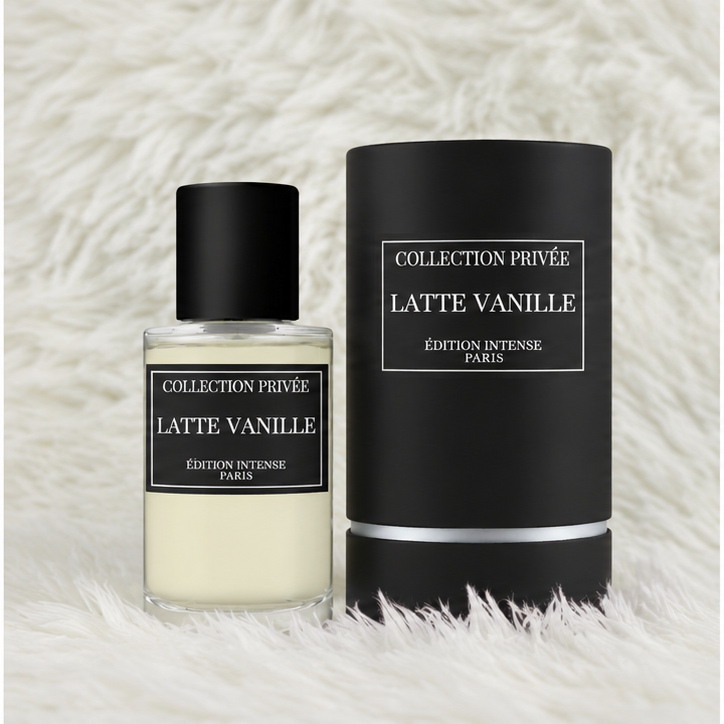 Parfum Latte Vanille avec son flacon et son emballage Collection Privée